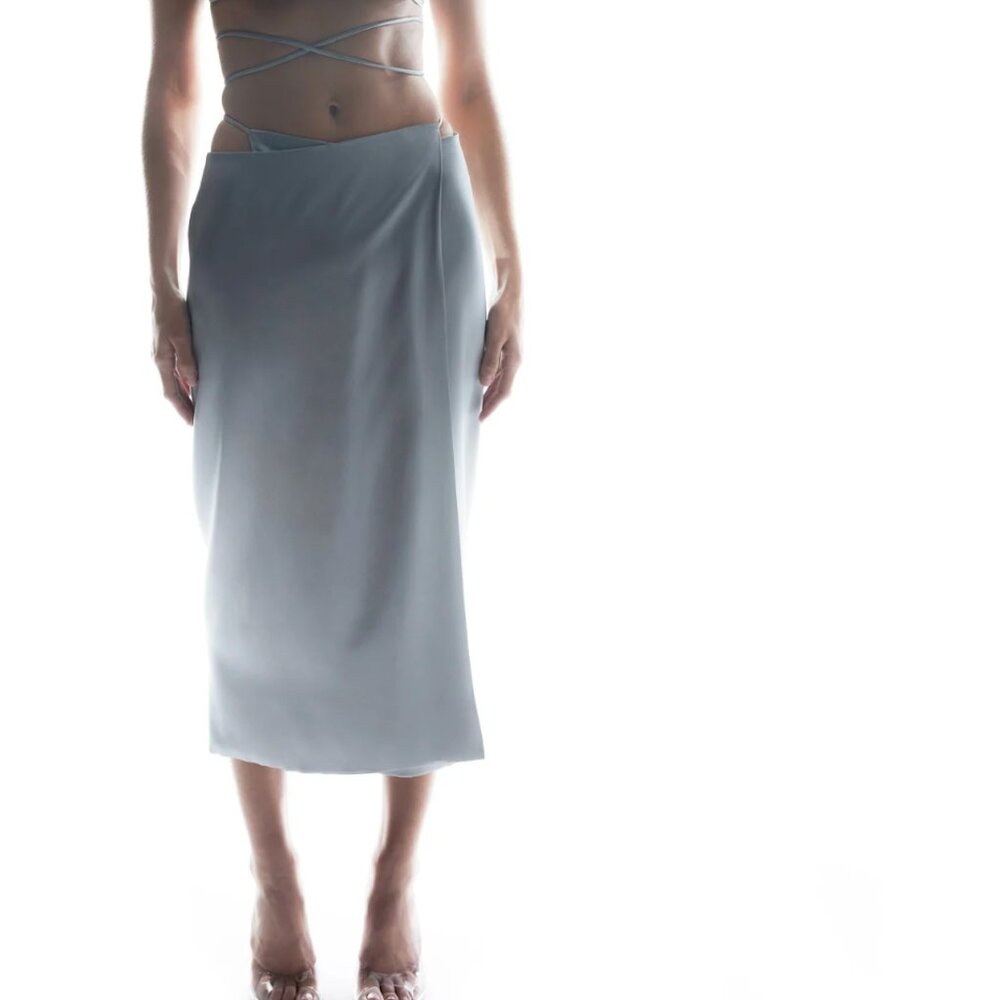 Subsurface Ribbon Wrap Silk Skirt, Silver